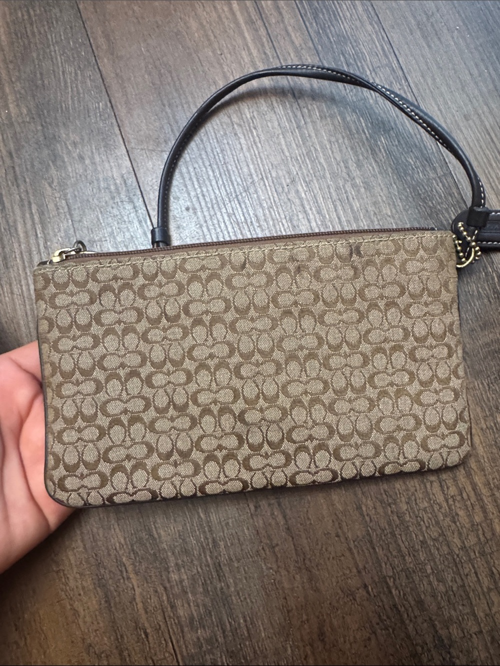 Coach Soho Vintage Tan and Brown Signature Canvas Wristlet with Leather Trim - Picture 9 of 16